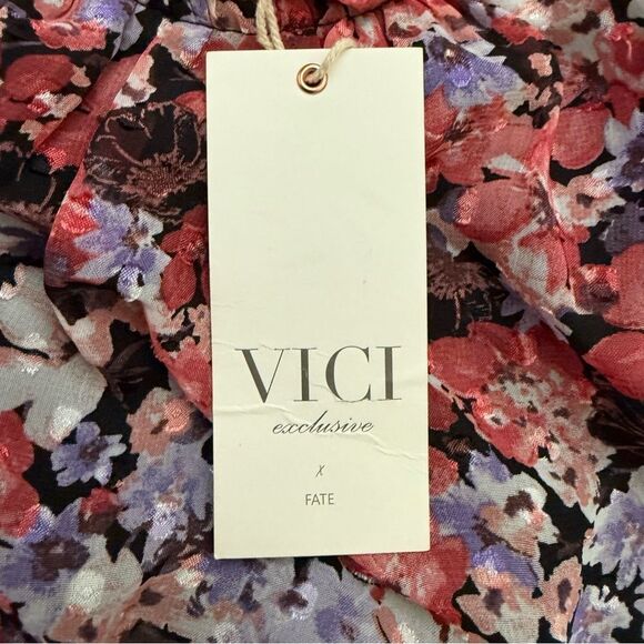 VICI Floral Sleeveless Ruffle Blouse Mock Neck Size Small Exclusive Fate Design - Picture 8 of 11